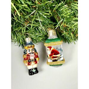 Two Mini Old World Christmas Glass Ornaments Santa Lantern and Nutcracker 2,5"